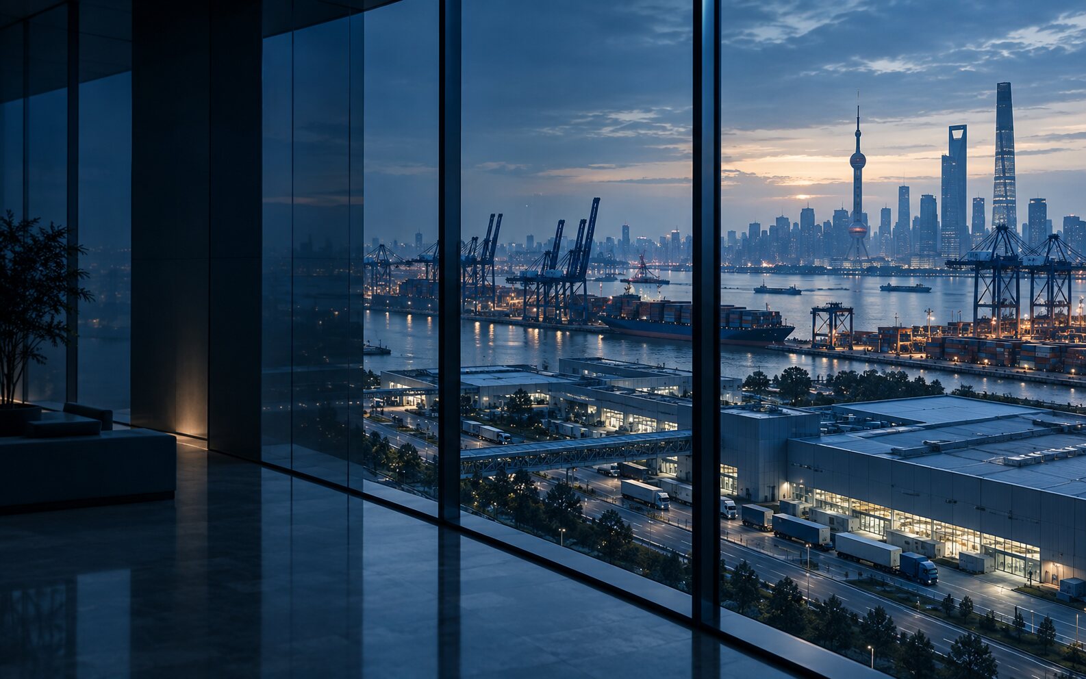 Shanghai skyline, port and industrial operations